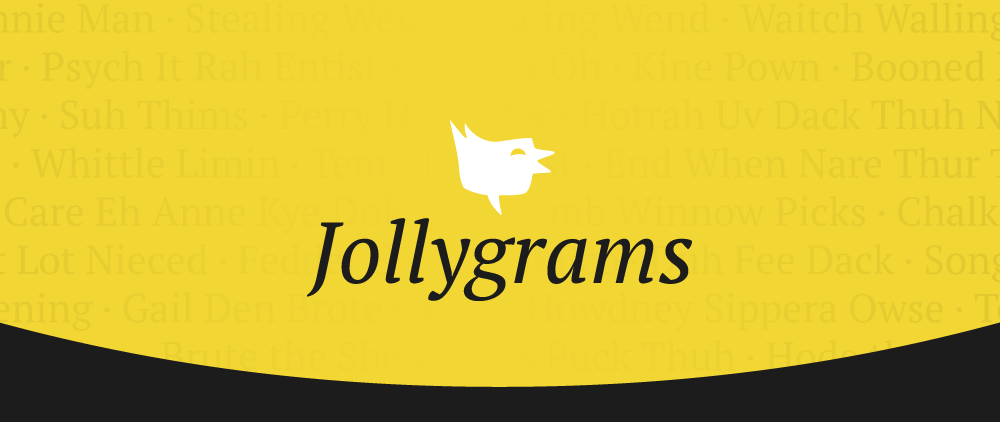 the Jollygrams logo (a cute little bird that also looks like a word bubble) and the logotype.